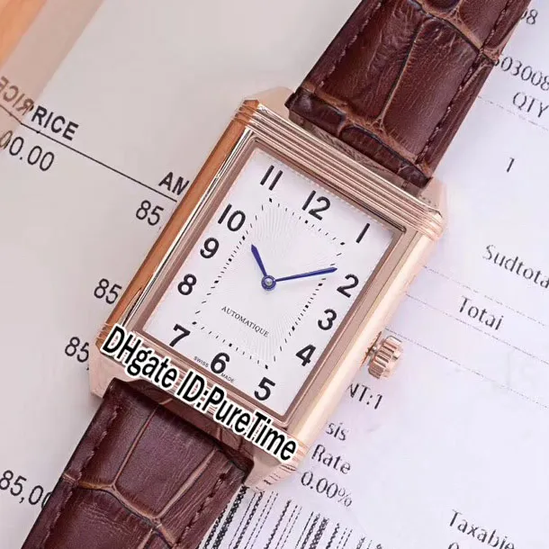 Nieuwe Reverso Klassieke Medium Dun 2548520 Automatische Herenhorloge Stalen Case Wit Dial Leder 8 Kleuren Horloges Puretime E52A1