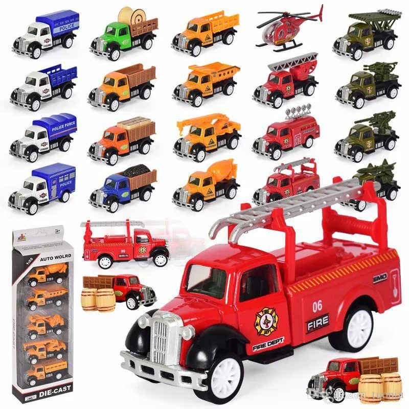 1:55 Bonde Truck Alloy Modell Toy Five Dräkt Engineering Militär Fire Bilmodell Toy Barn DIY Scooter Julfödelsedagspresent Partihandel