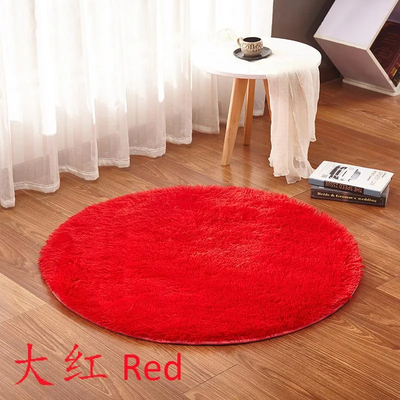 Tapis en peluche doux rond moderne pour salon et chambre tapis de sol moelleux pour chambre d'enfants tapis de couleur unie Shaggy d'intérieur A005