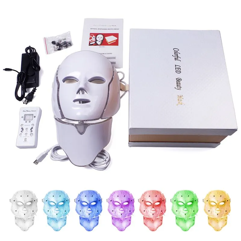 DHL Shipping 7 Kolory Light LED Maska twarzy z Neck Skin Odmłodzenie Twarzy Oczyszczanie Pielęgnacji Beauty Anti Trądzik Terapia Instrument Wybielający