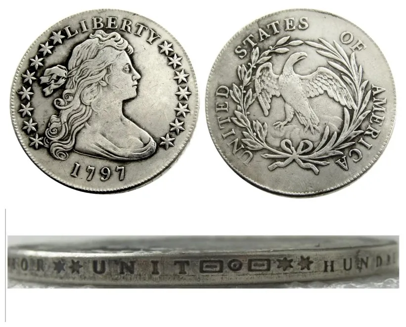 US 1797 buste drapé Dollar petit aigle argent plaqué copie pièces de monnaie en métal artisanat meurt fabrication prix d'usine