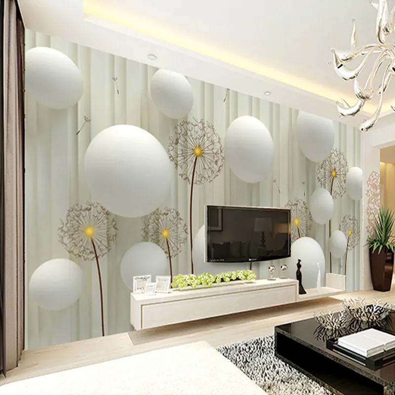 カスタム3D POの壁紙モダンファッションシンプルで柔らかいタンポポの寝具室ソファバックドロップ壁紙壁3D224R