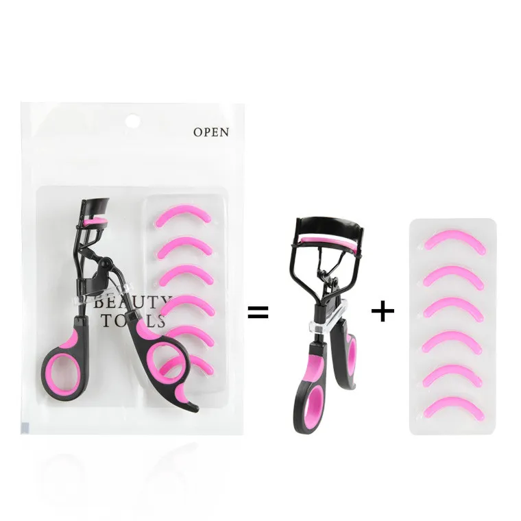 Eyelash curler with 5pcs plastic strip PVC bag curling durable curling device for beginners stainless steel portable makeup tools