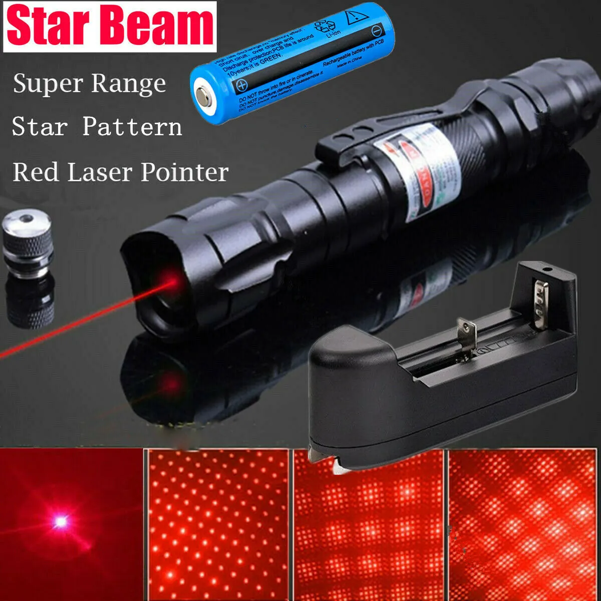 100miles Powerful 009 Rot-Laser-Feder-Zeiger 5mw 650m Beam Licht Militär 2in1 Rot-Laser-Feder-Sterne-Cap + 18650 + Ladegerät