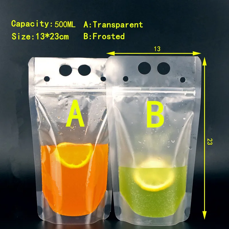 Stor försäljning !!! 500ml Dryckväska Förpackningspåse Zipper Frosted Transparent Tjockad Portabel Dryck Sealing Plastpåse 100st A08