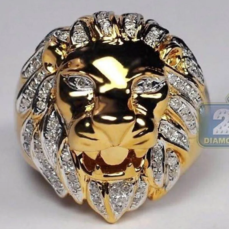 Hip Hop mode Leo Lion roi visage bandeau anneau Style Punk bijoux avec or Vintage pour hommes animaux anneaux accessoires de fête