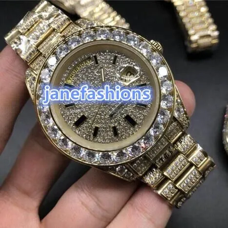 Full ice diamonds men's wristwatch hip-hop rap styles diamond watches fashions hot sale double calendar automatic mechanical watches