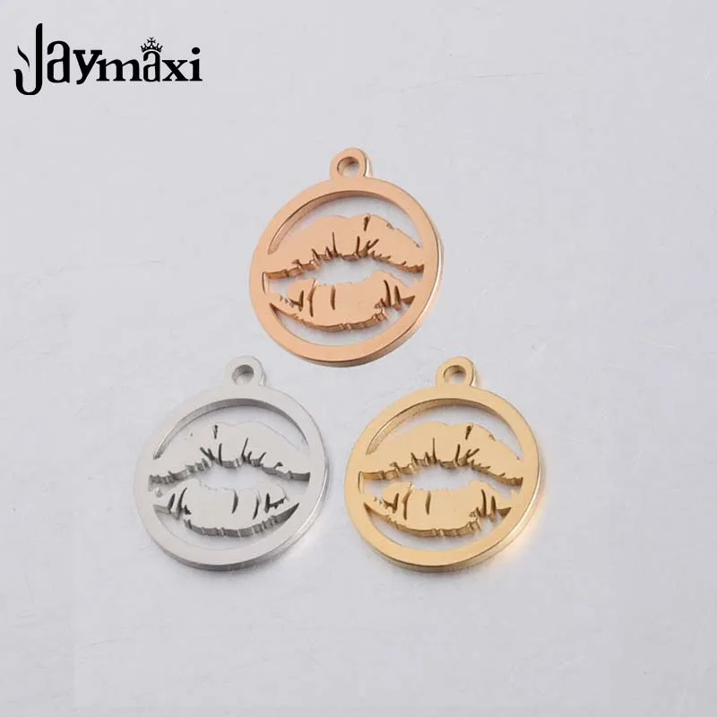 Jaymaxi Sexy Lips Charms Mirror Plished Acero inoxidable Color dorado DIY Accesorios Joyería 1.5mm Grueso 20 Unids / lote