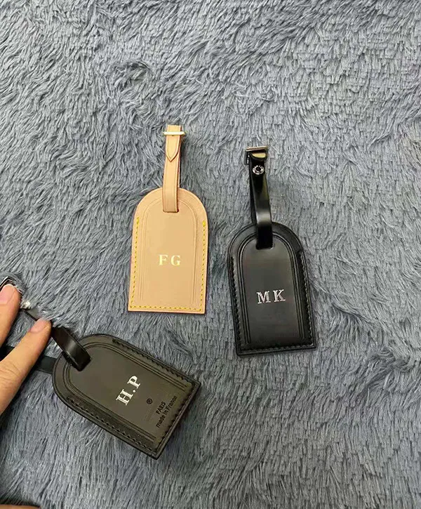 luggage tag Classical Real Leather Personalized custom Logo travel label add stamping initials Tanned Leather hot stamp Travel Tag