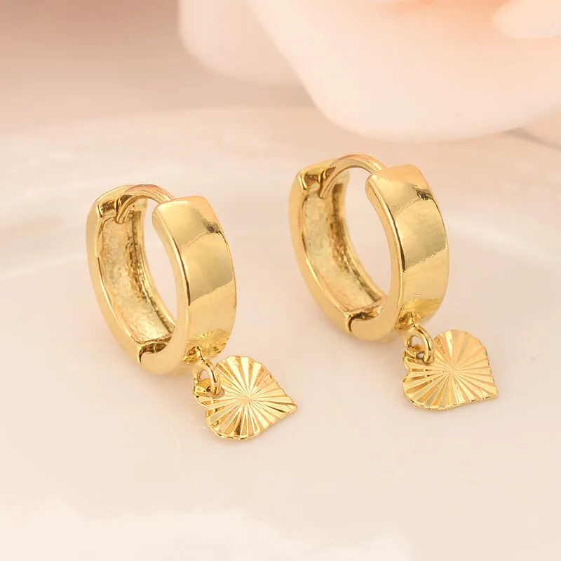 18K Gold Plated Clear Crystal Heart Children Baby Girl Screw Backs Earrings