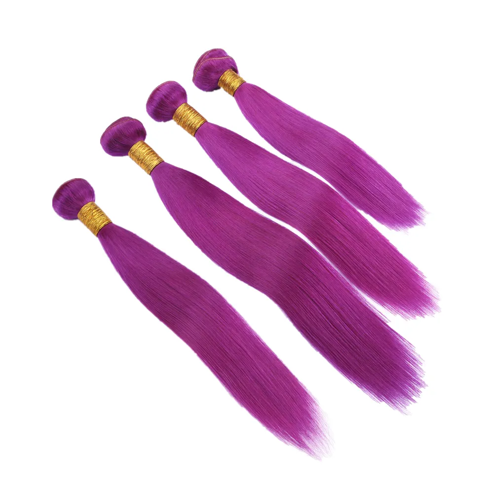 Purple Color Straight 4Bundles Hair Extensions 10-30 inch Peruvian Virgin Hair Weaves Silky Straight Hair Wefts 400g