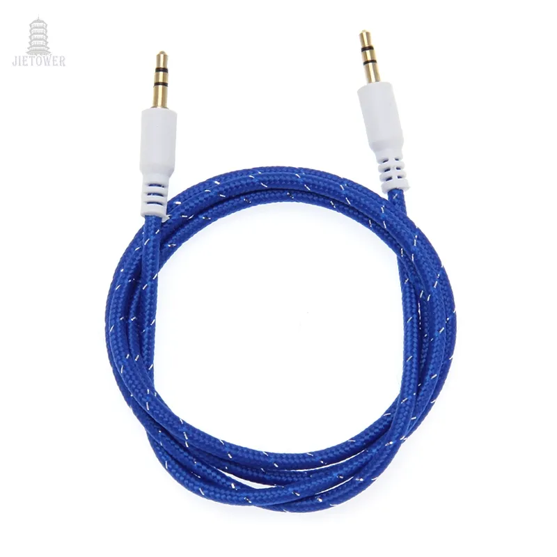 1m Wiring Gold Woven Coarse Audio Wire 3.5mm Car Audio Male to Male Audio Cable for Headphones iPhones iPads 300pcs