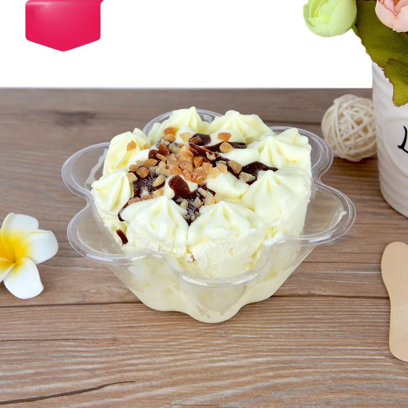 Bols à crème glacée en plastique jetables, tasse à dessert transparente en forme de fleur pour animaux de compagnie, 320ML