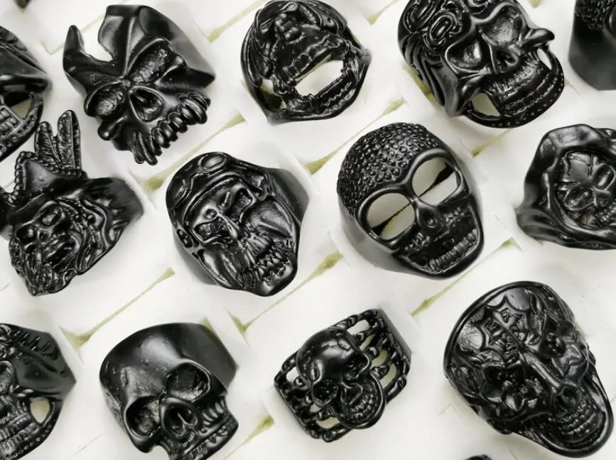 Aktionspreis, gemischter Stil, gemischte Größe, Gothic-Totenkopf-Ringe, schwarzer Totenkopf-Ring für Herren, Punk-Ringe für Herren-Modeschmuck in großen Mengen