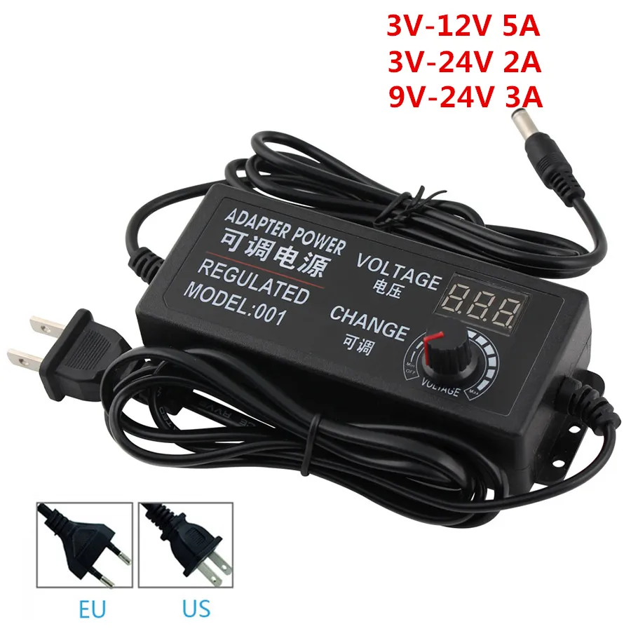 電源調整可能LEDトランス3V 9V 12V 24V 1A 2A 5A表示画面電源アダプターAC 220V~DC 24 12 3V EU US