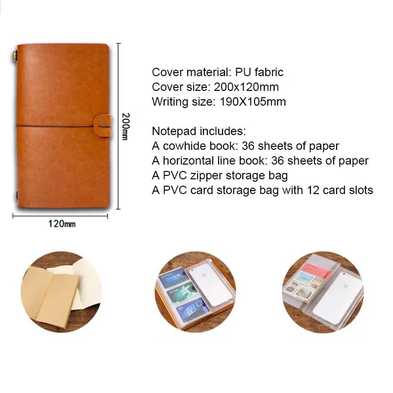 20x12cm travel notepad strap creative copper buckle retro student stationery kraft papers journal notebook can be customized LOGO