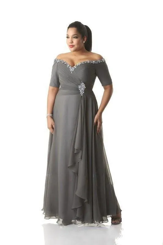 Hot Plus Size Grey Mother Of The Bride Dresses Off The Shoulder
