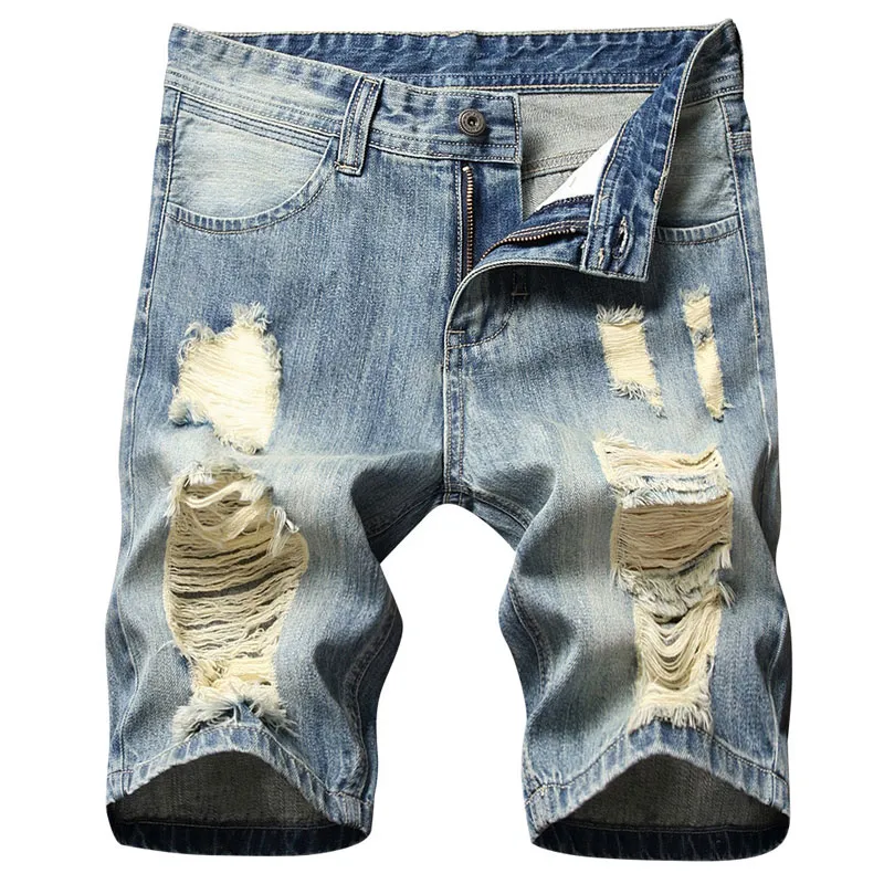 New Summer Blue Color Denim Shorts Fashion Designer Short Ripped Jeans Men Destroyed Men Jeans Shorts New Pants