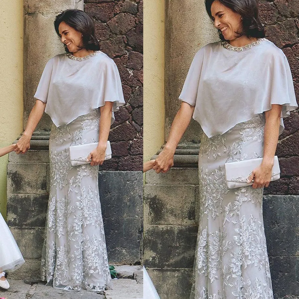 Rozmiar Sier Plus Mother of the Bride Sukienki Jewelk Szyjka Koronkowa aplikacja Weddna Dress Długość podłogi Kobiet Formalny strój