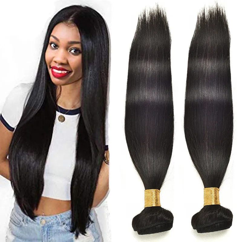 Extensions de cheveux vierges brésiliens 2 faisceaux de cheveux humains droits Double trames 8-30 pouces 2 pièces / lot Silky Straight