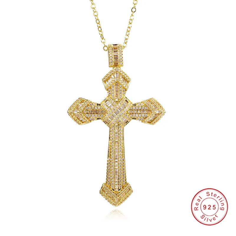 Luxury Jewelry Christianity Cross Pendants sona diamond painting full Real 925 silver & 14K gold Hip hop Necklace For women men