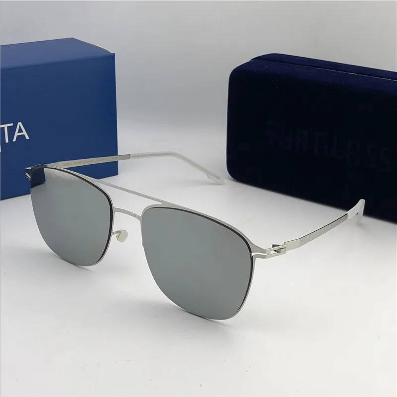 الجملة-جديد النظارات الشمسية mykita إطار خفيف بدون براغي MKT PELLE إطار مربع أعلى الرجال العلامة التجارية مصمم النظارات الشمسية طلاء عدسة مرآة