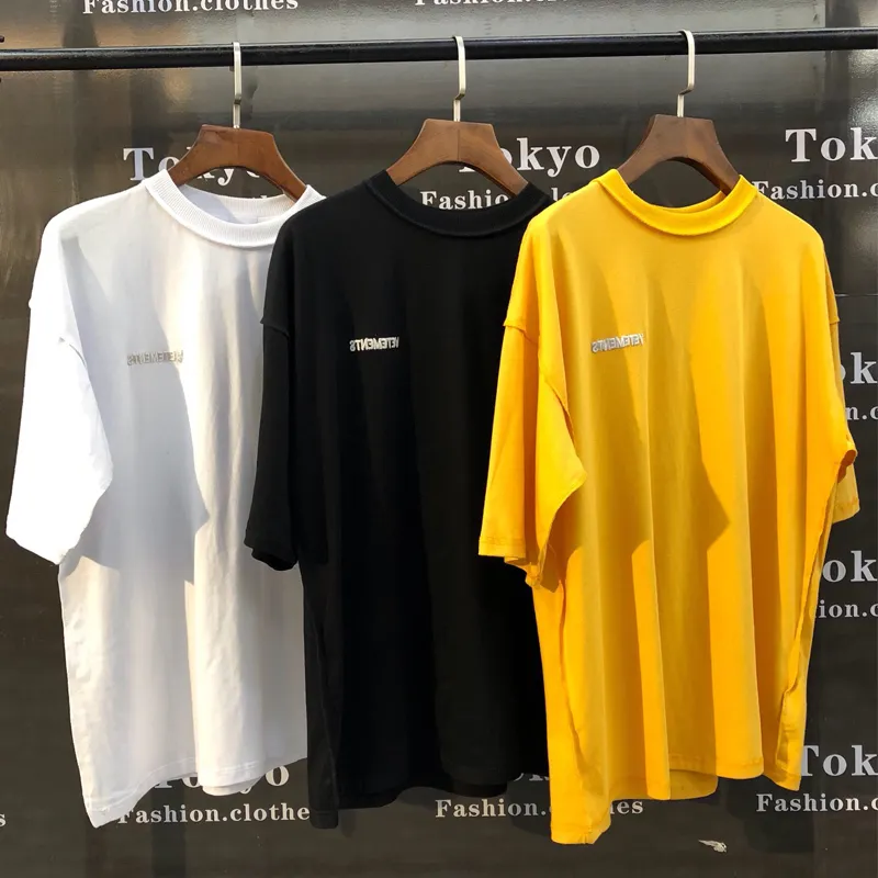 19ss Vetements t shirts Mężczyźni Kobiety 1: 1 Haft obie strony Vetements Top Tees Casual Yellow Black White Patch Vetements T-shirt Y19060601