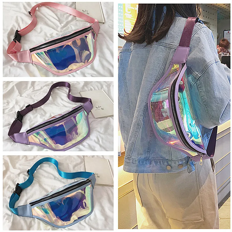 Fashion Designer Bloco de Fanny Mulheres Laser Iridescence Crossbody Peito sacos de ombro bolsa com zíper cinto sacos de viagem Sports Messager sacos novos