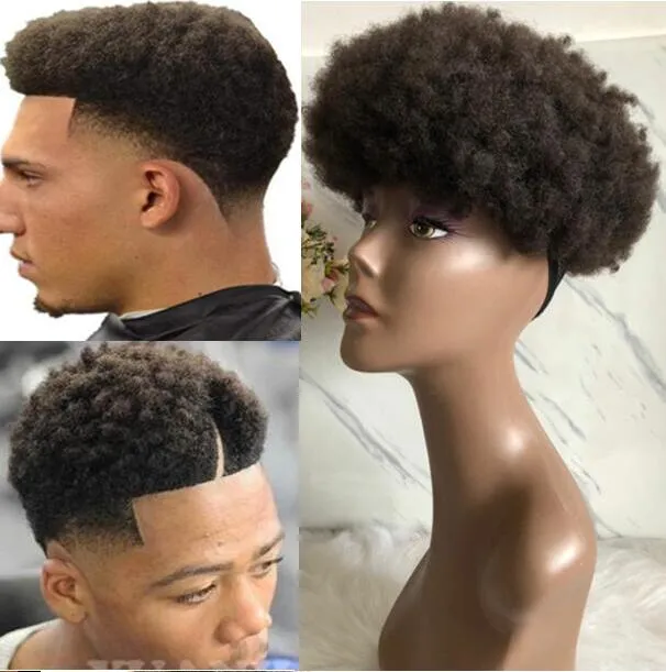 Parrucche da uomo Posticci da uomo Afro Curl Parrucchino in pizzo pieno Colore nero Sostituzione dei capelli umani vergini indiani per afroamericani