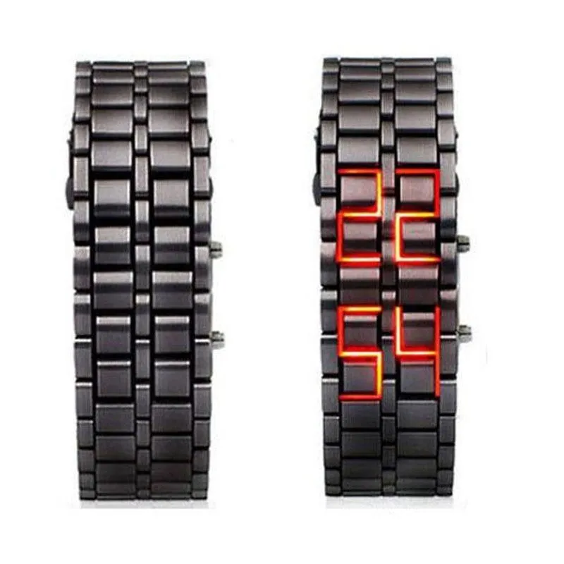 Mode full metal digitale lava polshorloge ijzeren metalen rode led samurai voor mannen jongen sport eenvoudige wathes mannen horloge