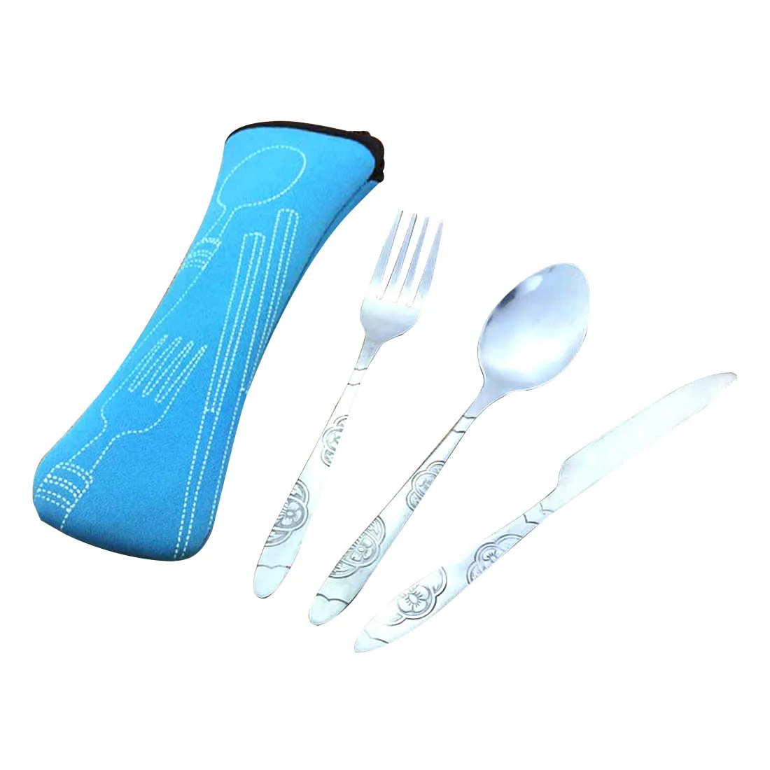 Itechor 3pcs / mycket rostfritt stål porslin set camping resa bärbar bestick gaffelkniv dinnerware set med tyg väska varm försäljning c18112701