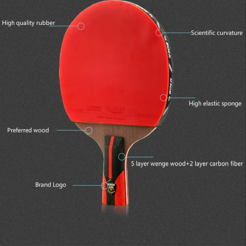 6 Star Table Tennis Racket Blade Wood Carbon Fiber Blade Ping Pong Racket Bat 7 Layers