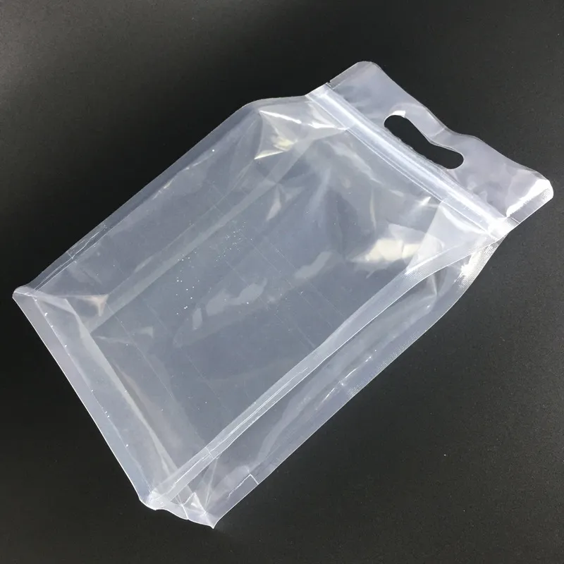 50pcs 27 16 8cm高さの透明なペット8サイドスタンディングパッケージバッグ透明なプラスチックポリフードパックバッグポーチライスストーチ246p