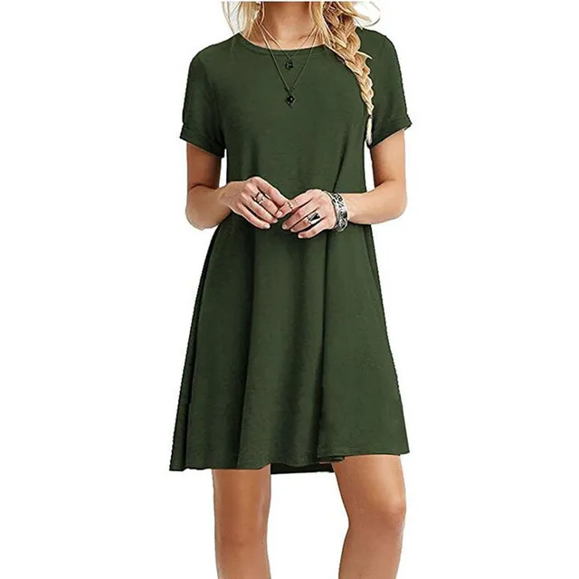 Moda-Verano 2019 Vestido casual simple para mujer Vestido de manga corta con cuello en O de color sólido suelto Tallas grandes Xxxl Vestidos femeninos ropa de diseñador