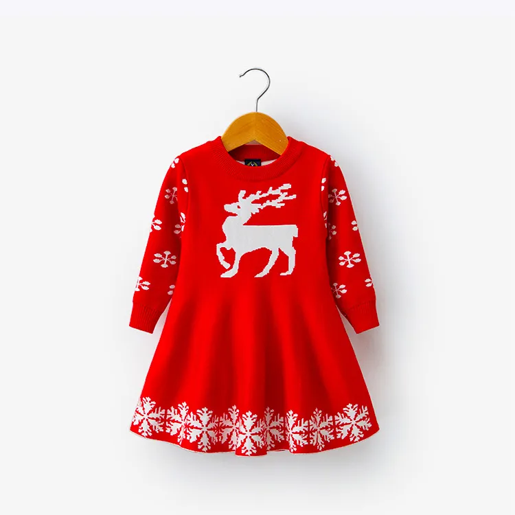 Bambini Abiti per ragazze a maniche lunghe dei cervi del fiocco di neve stampa del vestito nuovo anno costume principessa Dress bambini Natale Abbigliamento Vestidos