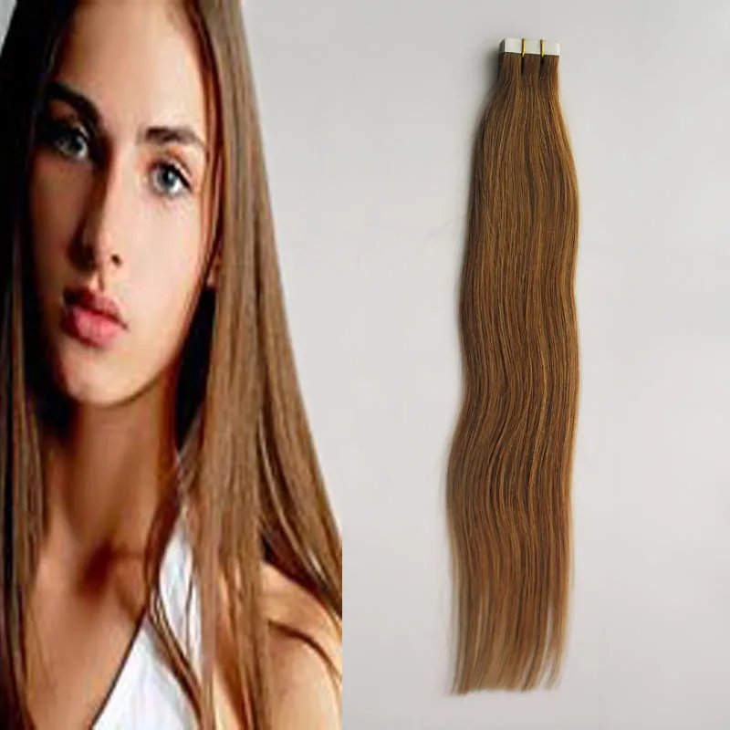 Remy Saç Bant İnsan Saç Uzantıları 10 ila 24 inç 40 adet 100g İpeksi Düz PU Hairpieces Dikişsiz Cilt Atkı Saç