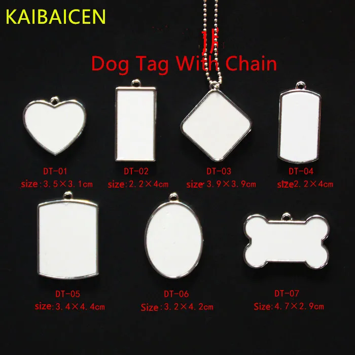 Colgante de etiquetas de perros de metal para sublimación en blanco Tinta Transferencia de impresión Presión de calor DIY Ambos lados pueden imprimir con cadena