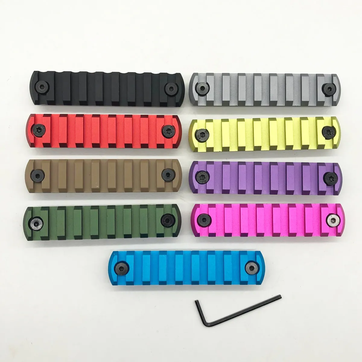 Svart / Röd / Tan / Blå / Rosa / Grå / Lila / Grass Green / Olive Green 9 Colors_9 Slots Keymod Rail Section Picatinny Mount Adapter Rails Segment