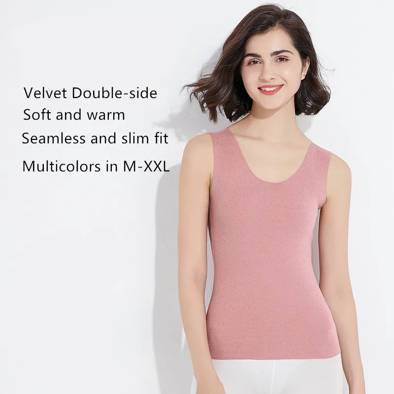 Women Spring Winter Thick Warm Tanks Double Sided Velvet Slim Basic Vest Colete Solid Soft Camisole Tops Blank Tees Sleeveless Multicolor