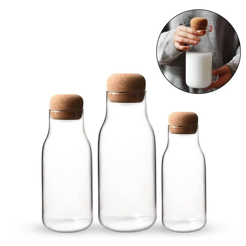 Nieuwe kurk glazen fles hittebestendige melksap fles transparante opslag kan verzegelde koffieopslagtank dropshipping