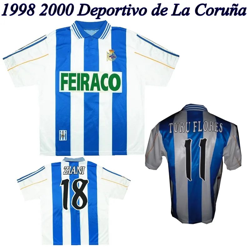 قميص كرة قدم كلاسيكي من ديبورتيفو دي لا كورونا 1999 2000 98 00 depor home Vintage MAKAAY MAURO SILVA FRAN DJALMINHA قميص كرة القدم الكلاسيكي