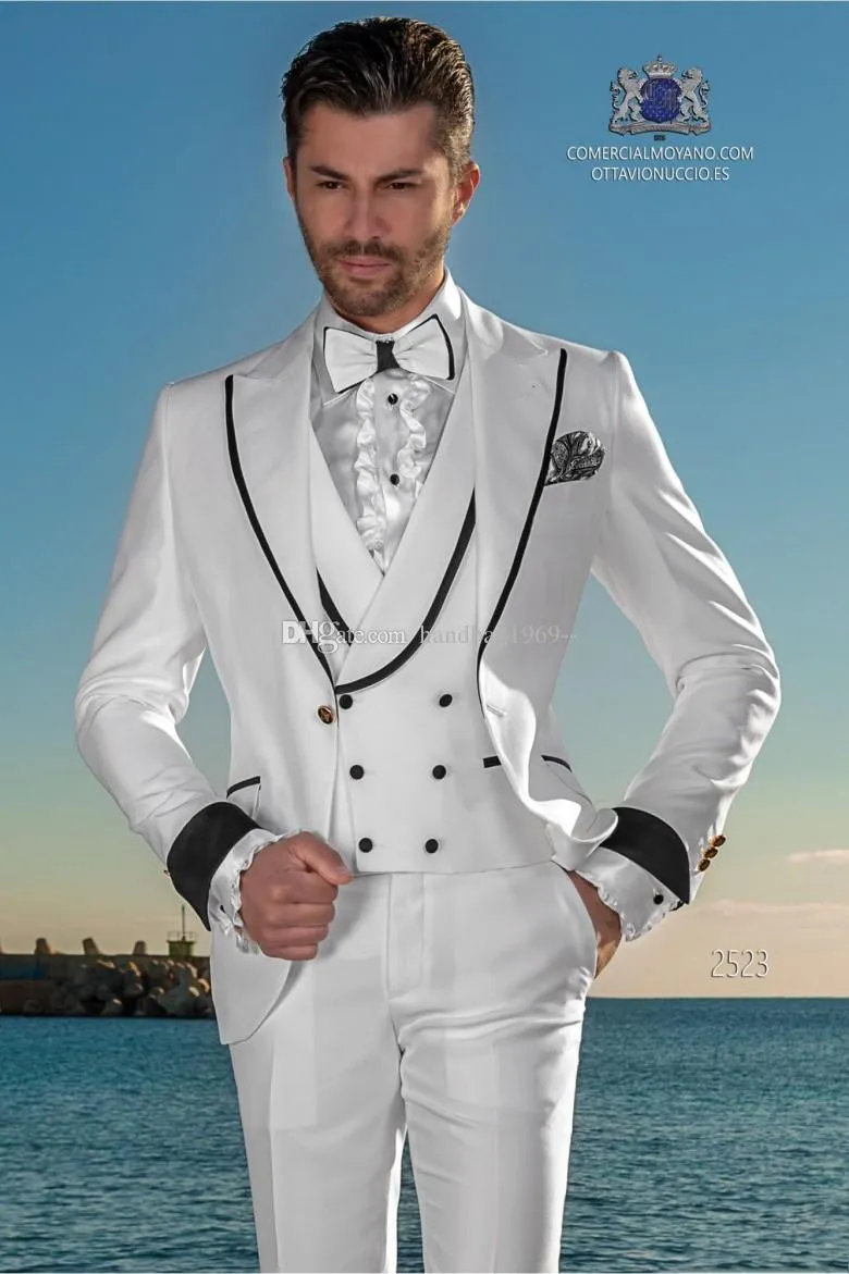 Latest Design One Button Groom Tuxedos Peak Lapel Groomsmen Mens Suits Wedding/Prom/Dinner Blazer (Jacket+Pants+Vest+Tie) K162