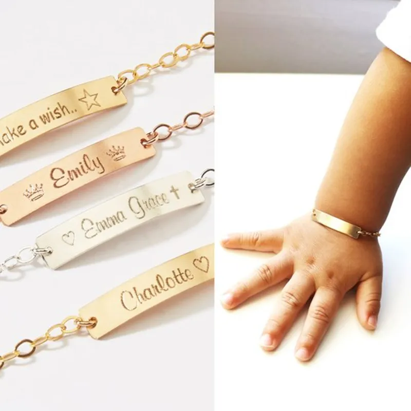 Baby Jewelry Rose Gold Charm Child ID Custom Name Bracelets