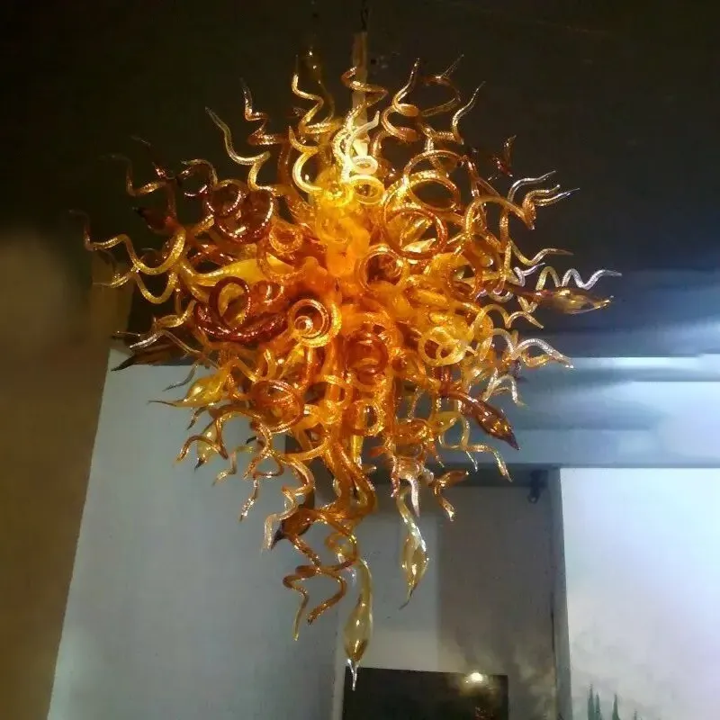 Antique Handmade Amber Glass Blown Glass Pendant Lights For