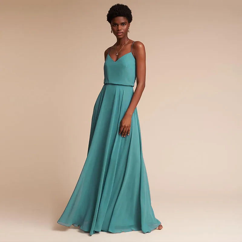 Green Chiffon A-Line Green Chiffon Bridesmaid Dresses with Spaghetti Straps and Backless - Plus Size (DH0001)
