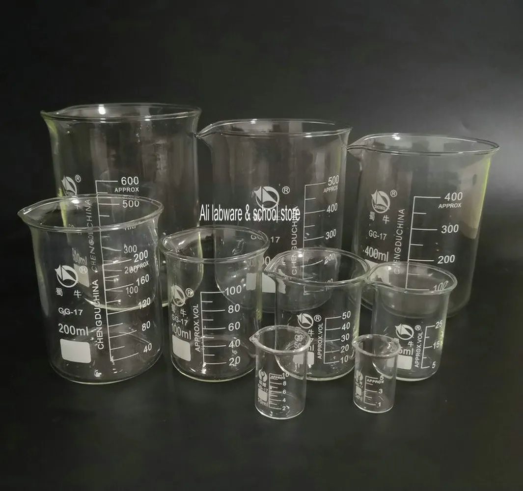 1pcs / parti 50ml till 2000ml Transparent Graduated Glass Bägare Lab Mätkopp Volymetrisk Glassware Chemistry Experiment Tool