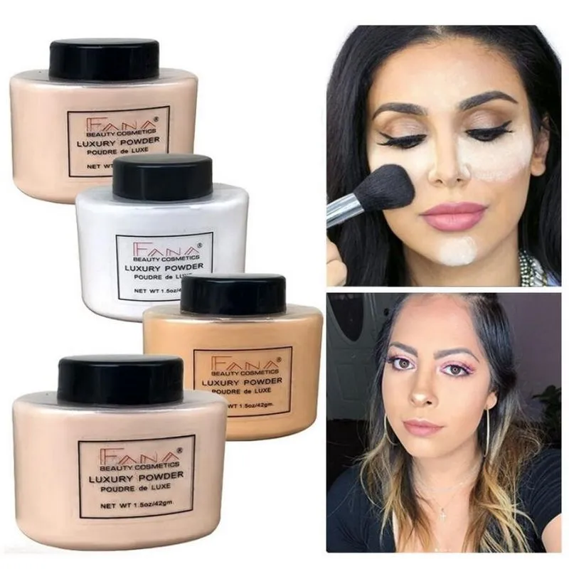 Fana 4 kleuren gezicht fundering poeder professionele make-up instellen losse doorschijnend matte banaan afwerking olie-control glad mineraal palet