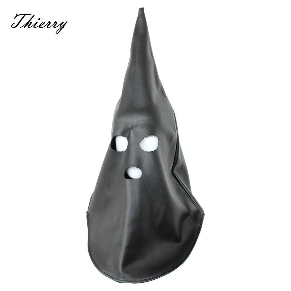 Masque de capot de bourreau fantôme Thierry, Full Cover Bondage Head Hood avec des jouets sexuels bouche ouverte pour les couples fétichistes Adult Game T200410