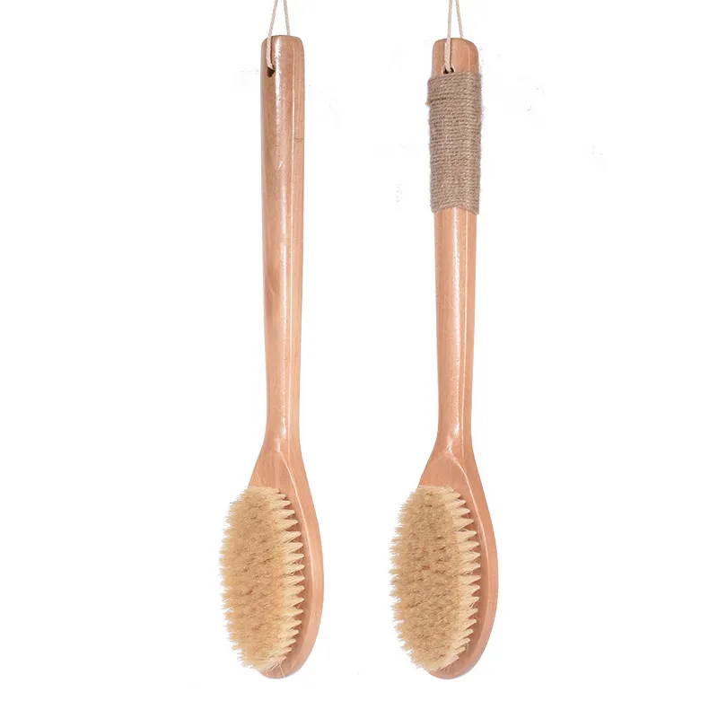 Long Handle Massage Brush With Boar Bristles Bath Shower Brush Blood Circulation & Exfoliation