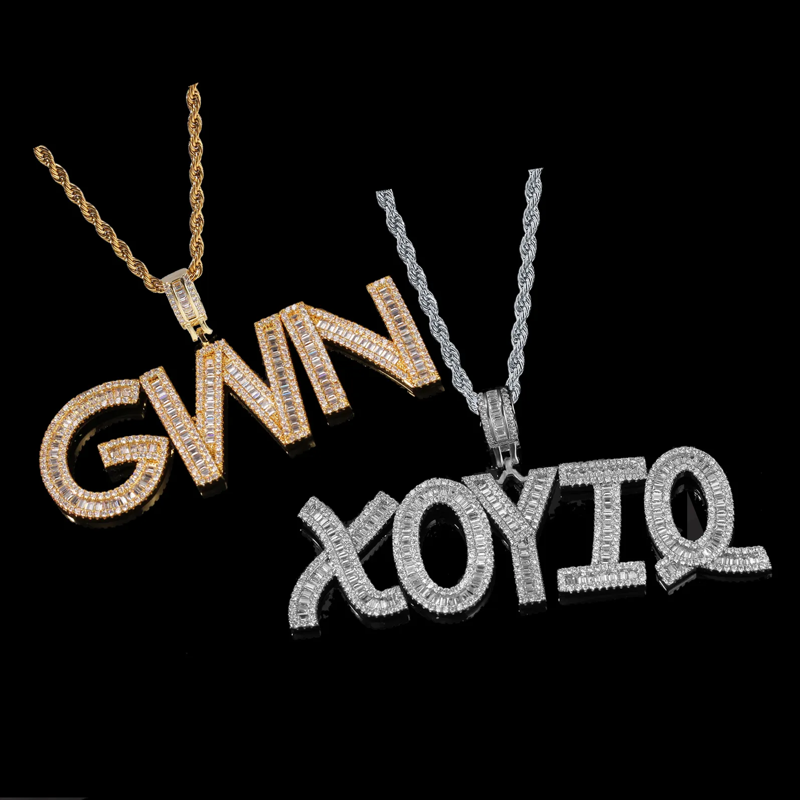 Nieuwe Gepersonaliseerde Bling Diamond A-Z Initiële letters Aangepaste naam Hanger Ketting Iced Out CZ Zirkoon Gold Hip Hop Rapper Sieraden Mannen Vrouwen